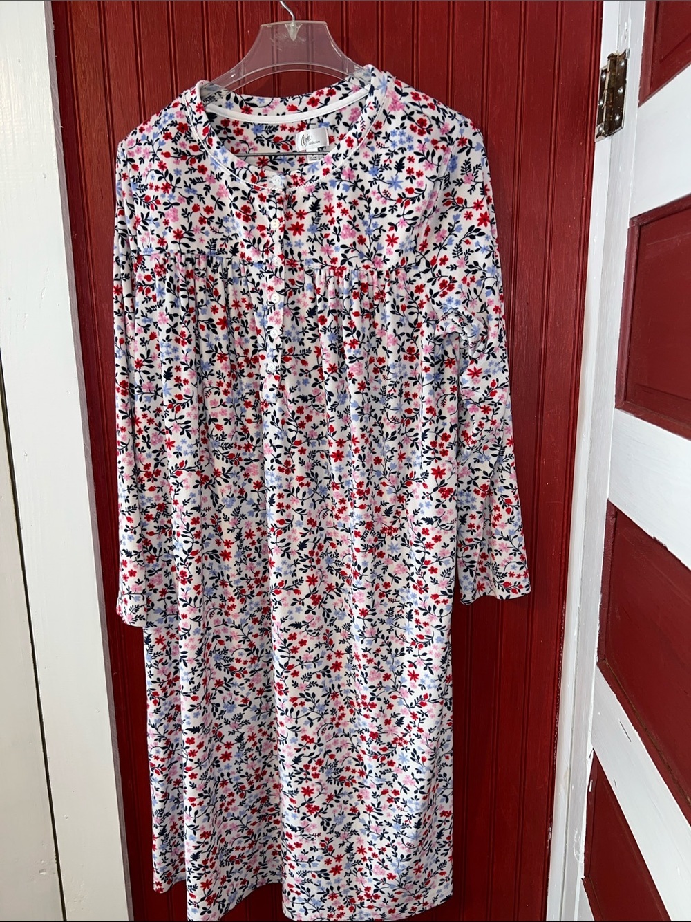 Aria White Nightdress with Red & Blue Floral Pattern